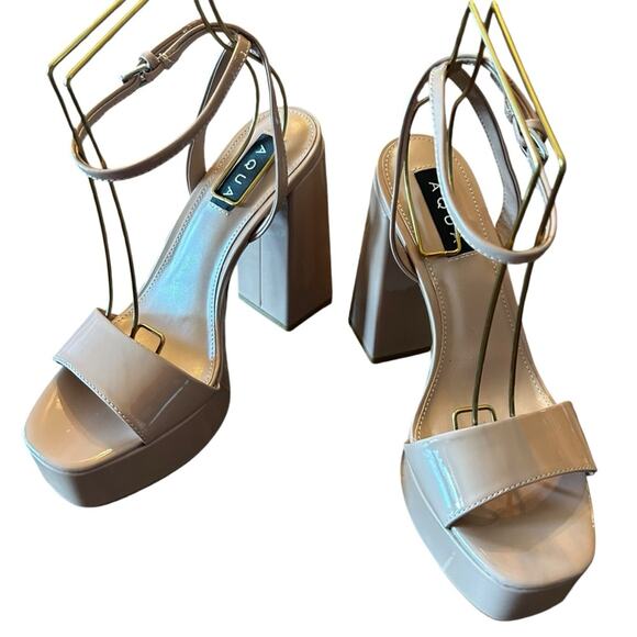 Aqua Cher Leather Ankle Strap Platform Heels Sexy Modern Uptown NEW Size 10 - Picture 5 of 10